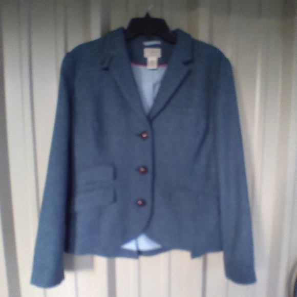 Women's L.L. Bean Blue Wool Jacket Plus Size 16 Preppy - Picture 1 of 9